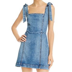 Alice and Olivia Maryann Tie-Shoulder Denim Mini Dress